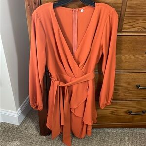 Elegant Orange Wrap Dress